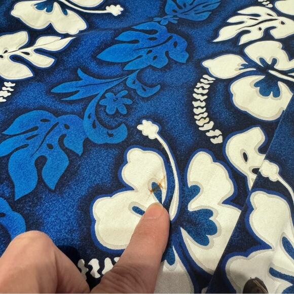 VTG Ky's Mens Hawaiian Shirt Blue Aloha Floral All Over Print Size 2XL *FLAWS* - Picture 10 of 10